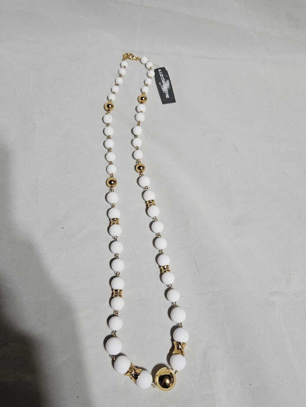 NEW Vintage Liz Claiborne White Lucite Gold Bead Statement Necklace Japan J62255